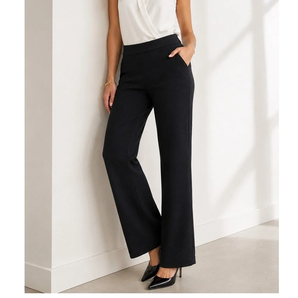 NEW New York & Company Size XL Black Textured Wide Leg Pants Side Zip NY&CO